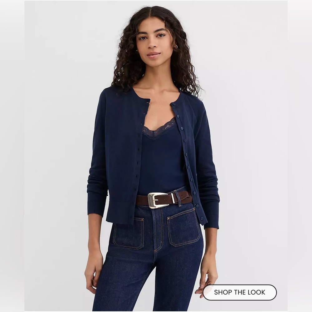 Loft 100% Cotton Cardigan - Navy